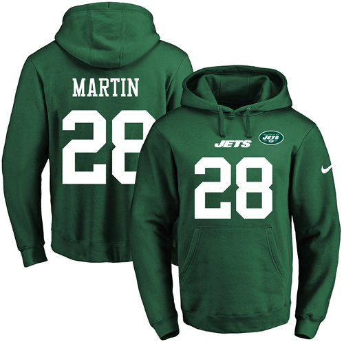 Nike Jets #28 Curtis Martin Green Name & Number Pullover NFL Hoodie - Click Image to Close